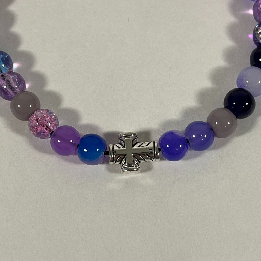 Mini Silver Cross Glass Bead Bracelet